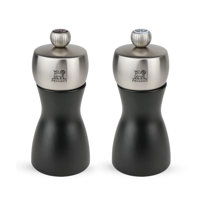 Peugeot - Fidji Salt & Pepper Mill Set - Beechwood And Stainless Steel Body - Matt Finish - 12 cm - Black