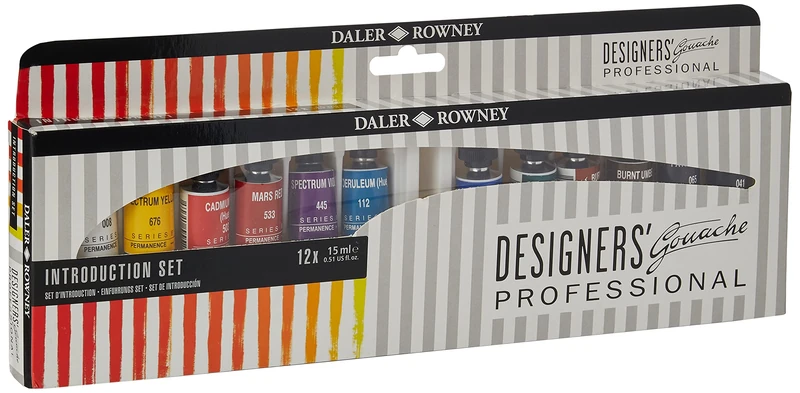 Daler Rowney Designers Gouache Introduction Paint Set, 12 Assorted Colours x 15ml Tubes, Ideal for Professional Watercolour & Gouache Artists - Image 1
