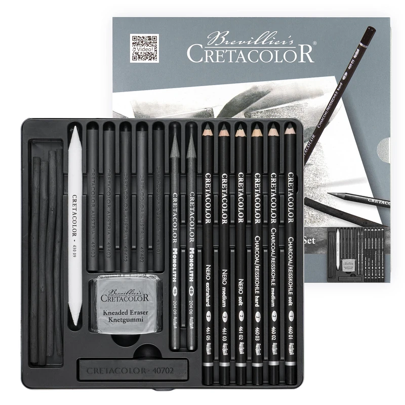 Cretacolor Black Box Charcoal Set | 20 Piece Charcoal and Drawing Set
