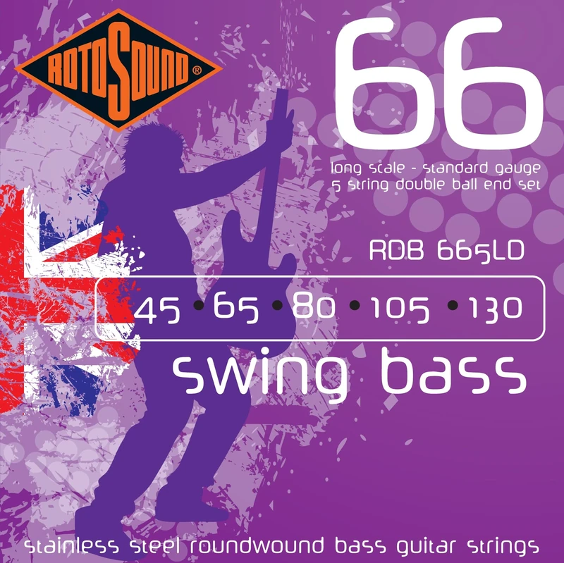 Rotosound RDB665LD Stainless Steel Roundwound Bass Guitar Strings Double Ball-End, Standard Gauge 45 / 65 / 85 / 105 / 130