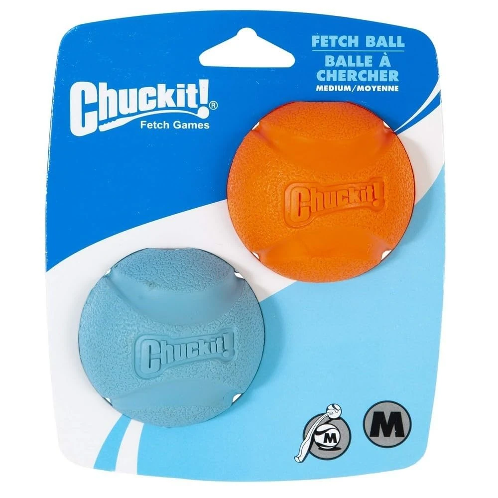 Chuckit! Fetch Ball Dog Toy, Durable Rubber Dog Balls, Launcher Thrower Compatible Interactive Toys for Dogs for Boredom, Medium, Pack of 2