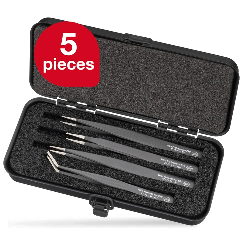 Wiha 32349 Professional ESD SMD Tweezer Set, 4 Piece