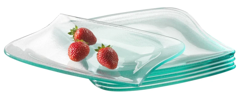 Mäser, La Musica Series, Curved Glass Dessert Plate, Set of 6 Flat Plates à 20 cm