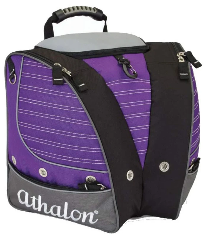 Athalon Tri Kids Boot Bag/Backpack for Skiing, Snowboarding, Holds Boots, Helmet, Goggles, Gloves, Purple/Gray