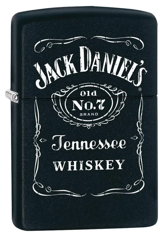 Zippo Windproof Lighter - Jack Daniel's Model - Black Matte Finish, Colour Image - Refillable - Reusable - Windproof Design - Gift Box - Made in USA