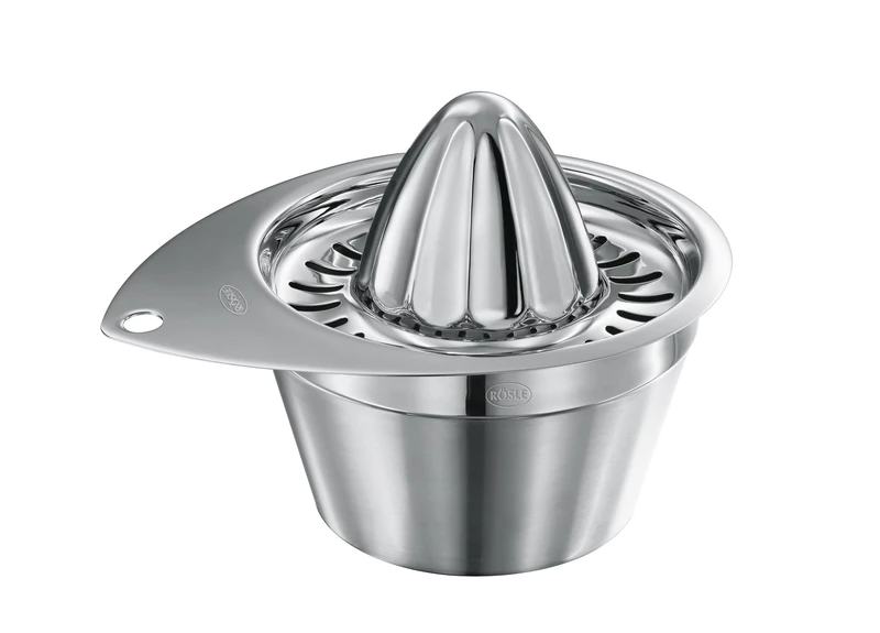 RÖSLE Lemon Squeezer, citrus juicer for lemons, limes and oranges with an extra-large juice collector, 18/10 stainless steel, dishwasher-safe, silver - Image 1
