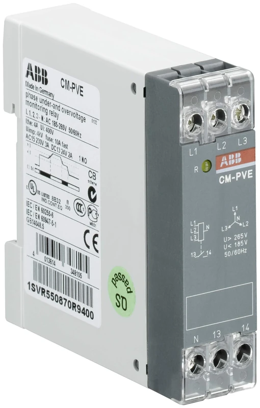 ABB CM-PVE Phase Monitoring Relay 1n/o, L1,2,3-N=185-265V AC (ABB1SVR550870R9400)
