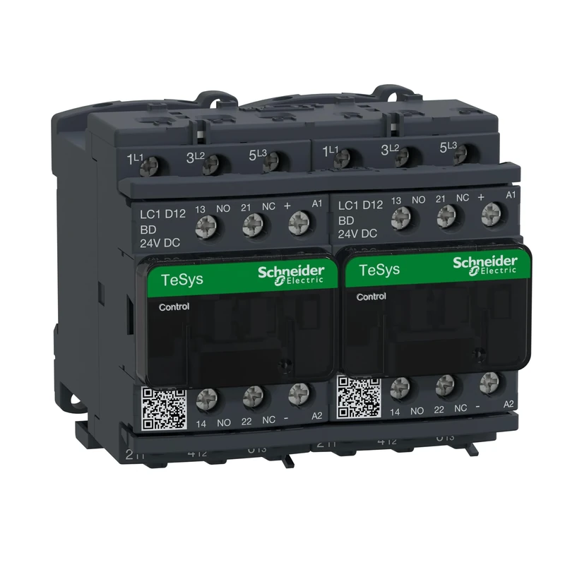Schneider Electric TeSys Deca reversing contactor,3P(3NO),AC-3,=440V 12A,24V DC coil,with electrical interlocking,LC2D12BD