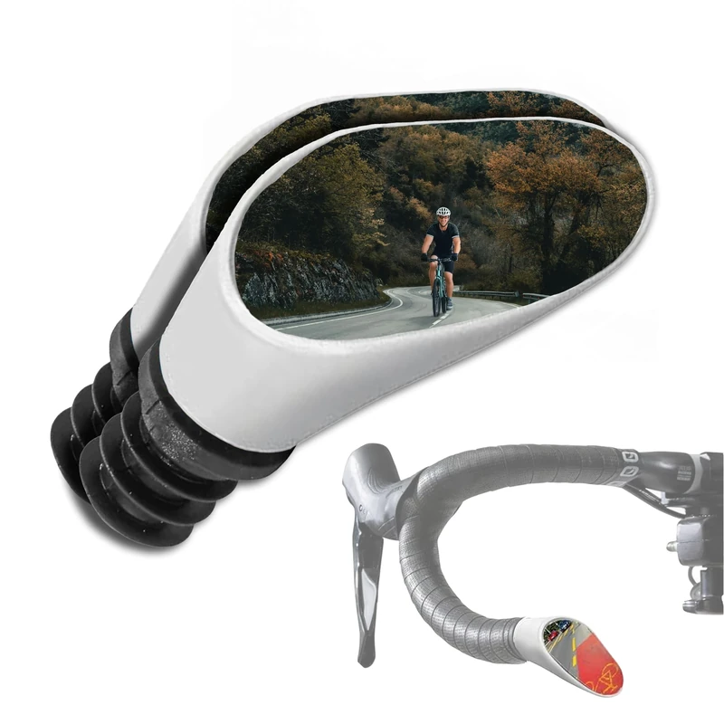 Racing Bike Rear View Mirror - Lightweight, Fully-Adjustable, & Vibration-Free Convex Mirror with 9 Layer Chrome Coating & Shockproof ABS Shell for 20 mm Diameter Drop Bars by Sprintech - White