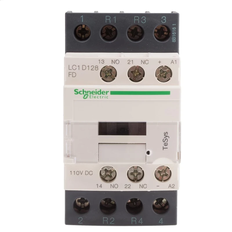 Schneider Electric TeSys Deca contactor,4P(2NO+2NC),AC-1,=440V 25A,110V DC coil,LC1D128FD