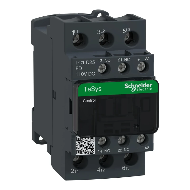 Schneider Electric TeSys Deca contactor,3P(3NO),AC-3/AC-3e,=440V 25A,110V DC coil,LC1D25FD