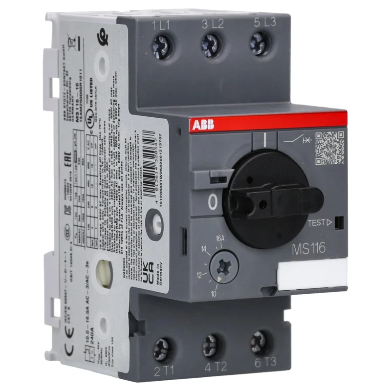 ABB MS116-16 Manual Motor Starter, 45mm width, 3 Pole, 690 V, 50-60Hz (ABB1SAM250000R1011)