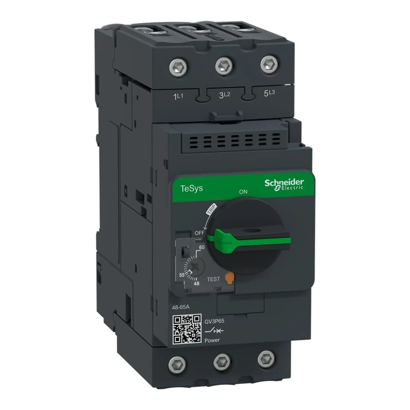 Schneider Electric TeSys GV3 - Motor Circuit Breaker, 3 Pole, 48-65A, Thermal Magnetic, Rotary Handle, EverLink Terminals, GV3P65