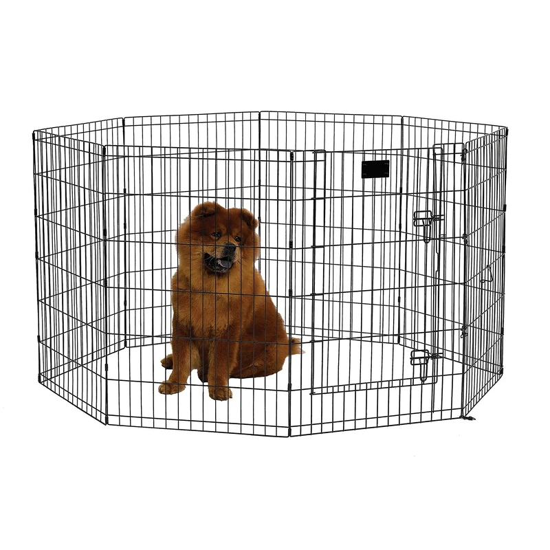 MidWest Homes for Pets Folding Metal Dog Exercise Pen and Pet Playpen with Door, Includes Grounding Stakes and Provides 1.5 Meters of Play Space, 91cm Tall, Black E-Coated