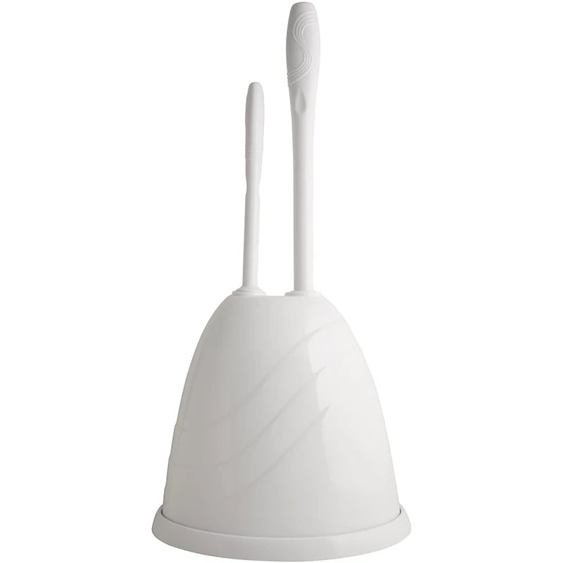 Plumbcraft 7506400 Plunger Cleaning Combo Kit with Hiding Caddy Durable, Heavy-Duty Brush Toilet Types with Sanitary Storage, White