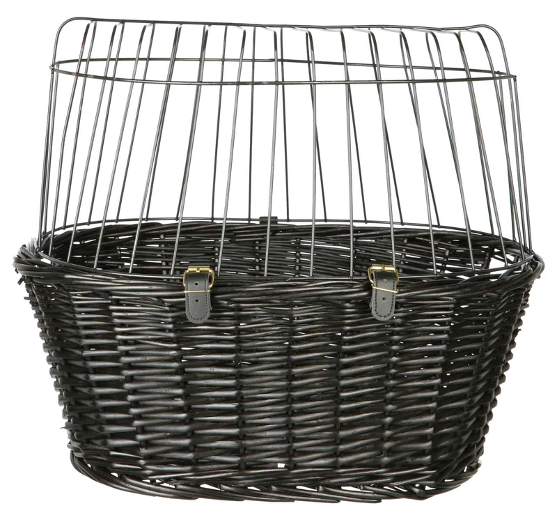 TRIXIE dog basket for the front of the bike up to 5 kg 50 × 41 × 35 cm - woven dog bike basket for the handlebars - in a chic wicker look with plastic grille, 2818