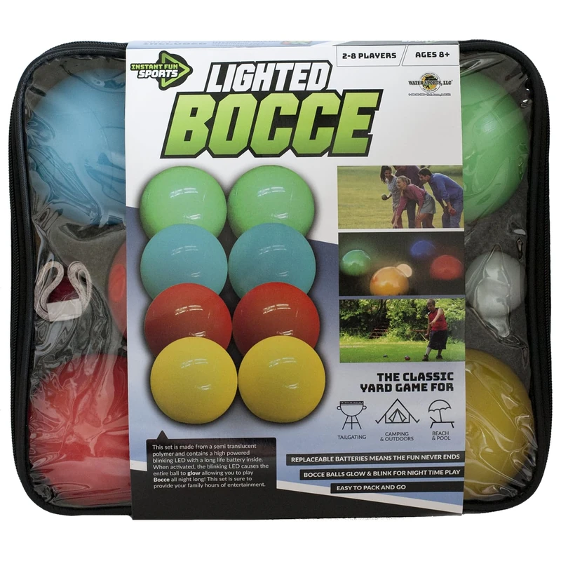 Water Sports Lighted Bocce Ball Set, Boules Outdoor Glow In The Dark Game for Camping, Parties and Beach Activities, Family Game Nights 2-8 Players, For Boys and Girls Ages 8 and Up