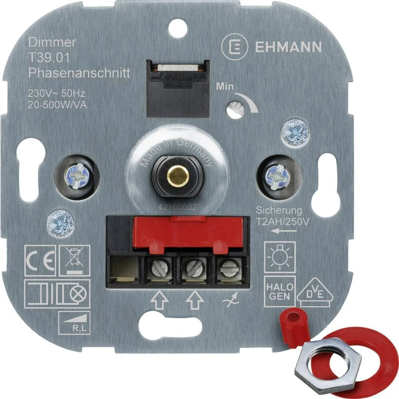 EHMANN 3900x0100 T39.01 Flush-Mounted Dimmer Phase Control 230 V 50 Hz Power: 20-500 W/VA Includes Switch Program Adapter