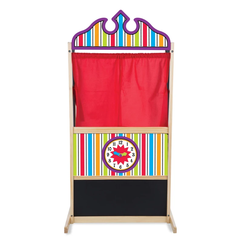 Melissa & Doug Deluxe Wooden Puppet Theater – Sturdy Kids’ Play Stage with Chalkboard & Clock – Pretend Play Toy for Ages 3+