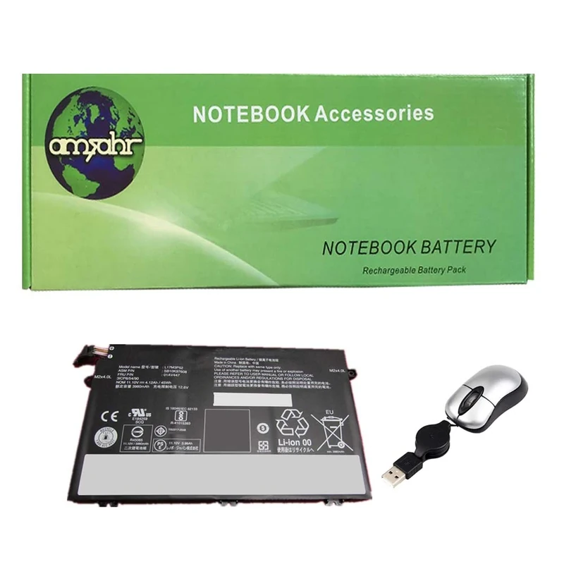 Amsahr Replacement Laptop Battery for Lenovo 01AV447, L17M3P52, ThinkPad R480(20KRA009CD) E595 - Includes Mini Optical Mouse