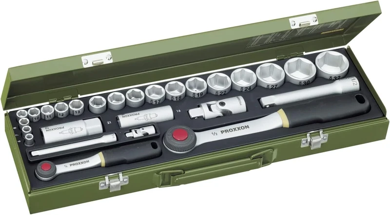 Proxxon 23020 Socket Set, 0 V, Multi-Colour, 1/4-1/2-Inch, Set of 27 Piece
