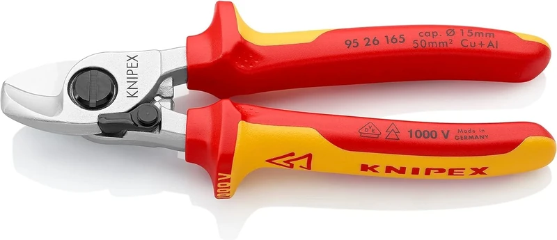 KNIPEX Cable Shears with Opening Spring Chrome-Plated Insulated with Multi-Component Grips, VDE-Tested 165 mm, 95 26 165