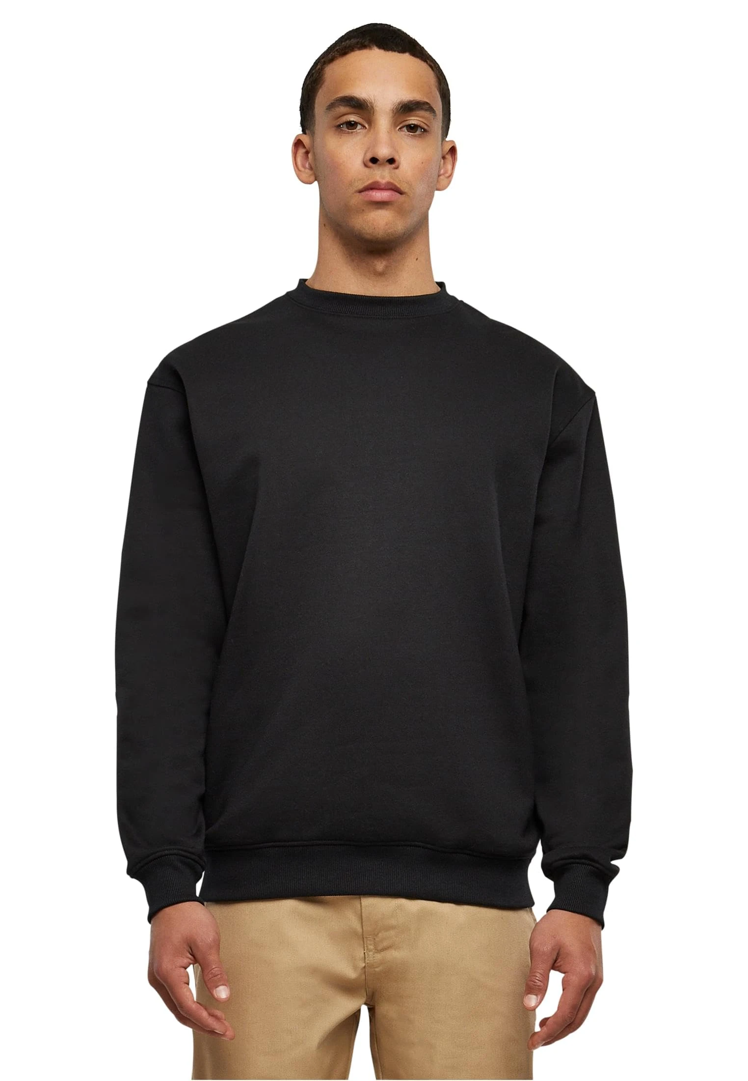 Urban Classics Men's Basic Pullover Crew Neck Sweatshirt Available in 6 Colours Plain Crew Neck Sizes S to 5XL, black, L
