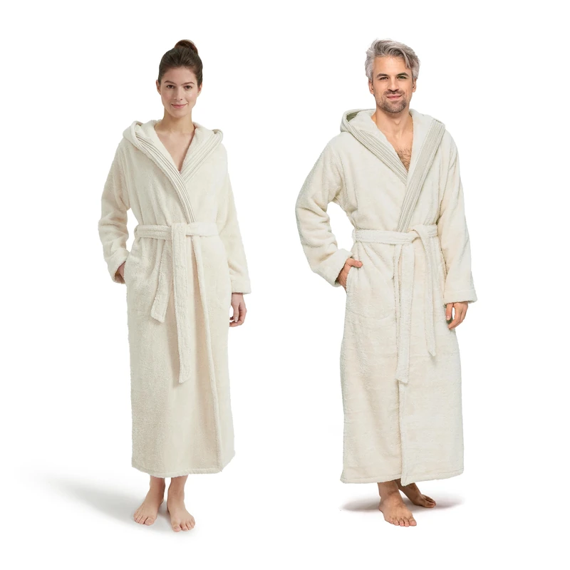möve Wellness hooded bathrobe with chenille piping in size S made of 100 % cotton (Spinair), nature