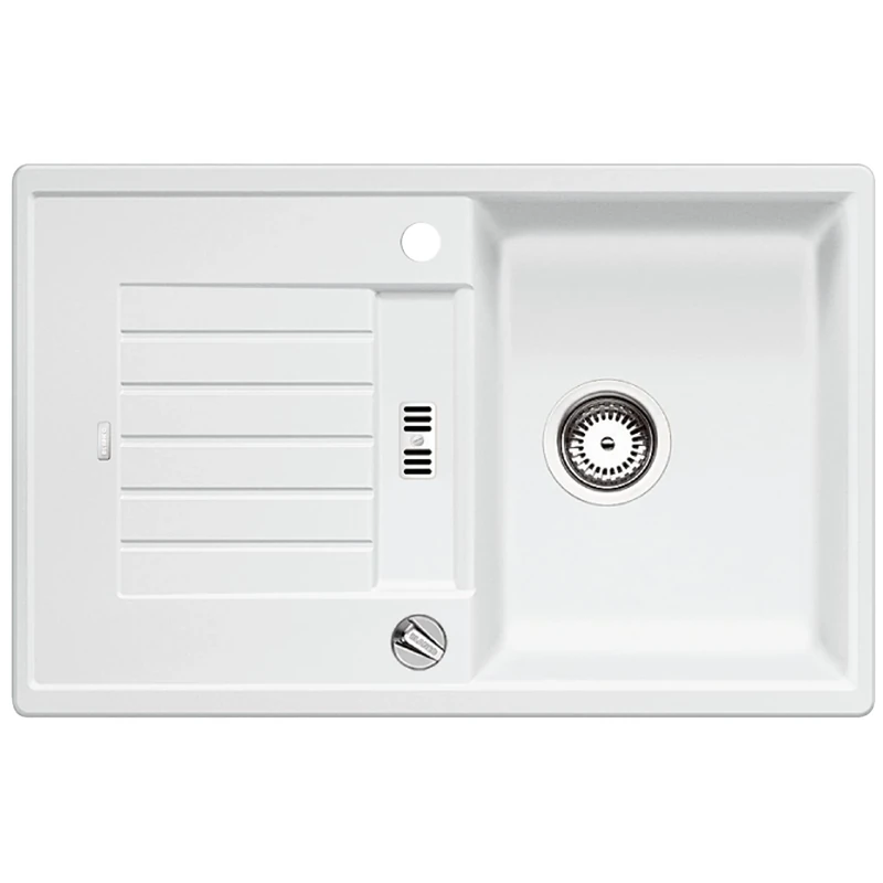 BLANCO ZIA 45 S | SILGRANIT Granite Sink in White | Installation Type: Inset Installation from Above | Reversible | for 45 cm Wide Base cabinets | Large Bowl | Easy-Care Surface | [78x50x20.2 cm]