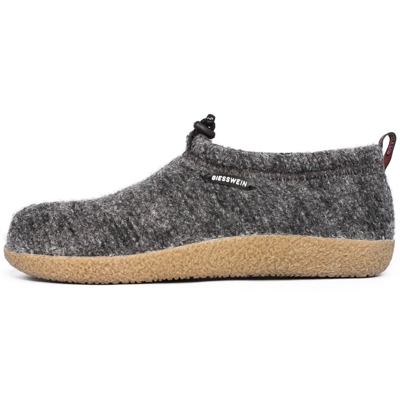 Giesswein Slipper Vent Grey 36 - Closed Felt Slippers, Warm Unisex houseshoe, Tough Anti-Slip Sole, Slippers with Cord for Men & Women, Comfortable Mules incl. Interchangeable Leather Footbed Inlays