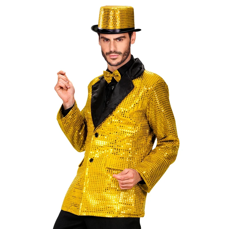 xL Sequin Jacket withSatin Collar - Gold Costume Extra Large for 80s MJ Jacko Music Fancy Dress - Image 1