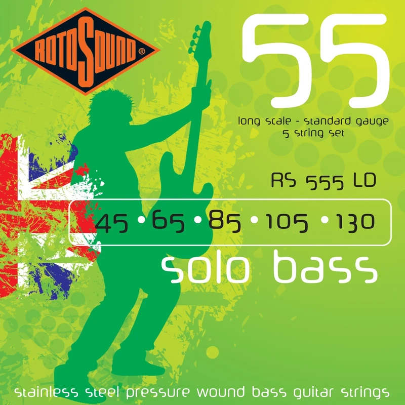 Rotosound Strings for Electric Bass SOLO 55 STAINLESS PRESSURE WOUND 5-string RS555LD Medium 45-130