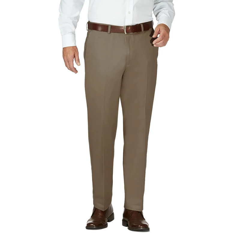 Haggar Men's Work to Weekend Hidden Expandable Waist No Iron Flat Front Pant, Bark, 38W x 31L