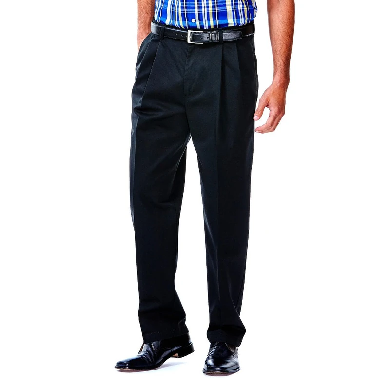 Haggar Men's Work-to-Weekend Khaki No-Iron Pleat-Front Pant with Hidden Expandable Waist - - 44W x 29L