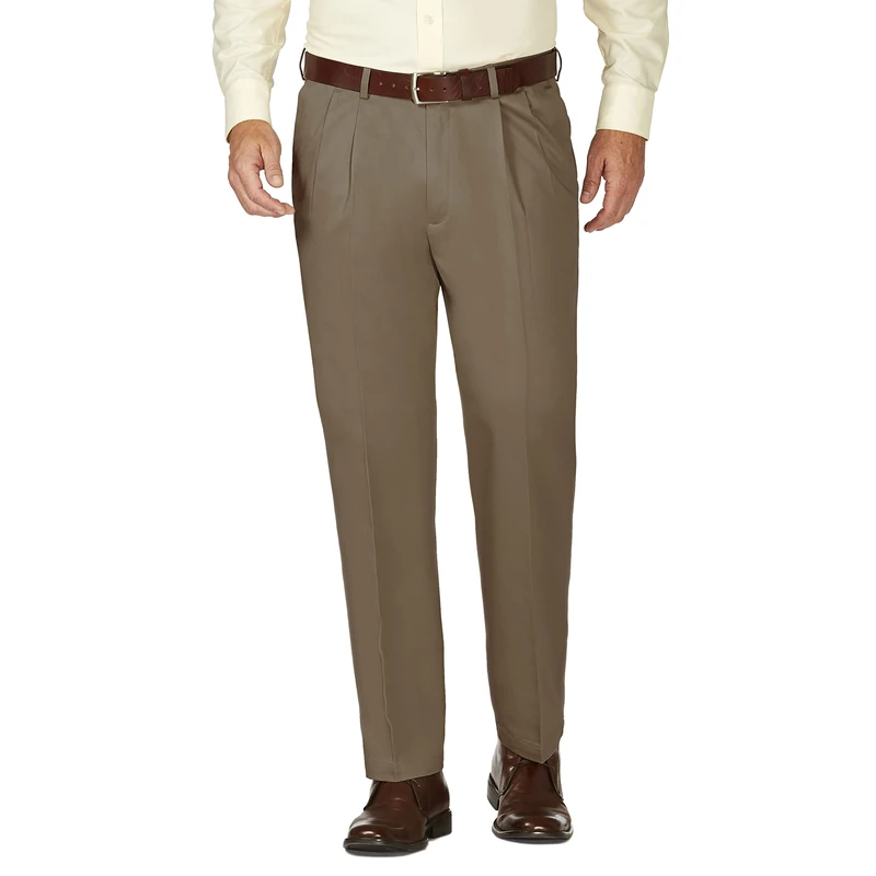 Haggar Men's Work to Weekend Classic Fit Pleat Regular and Big and Tall Sizes, Bark, 38W x 32L