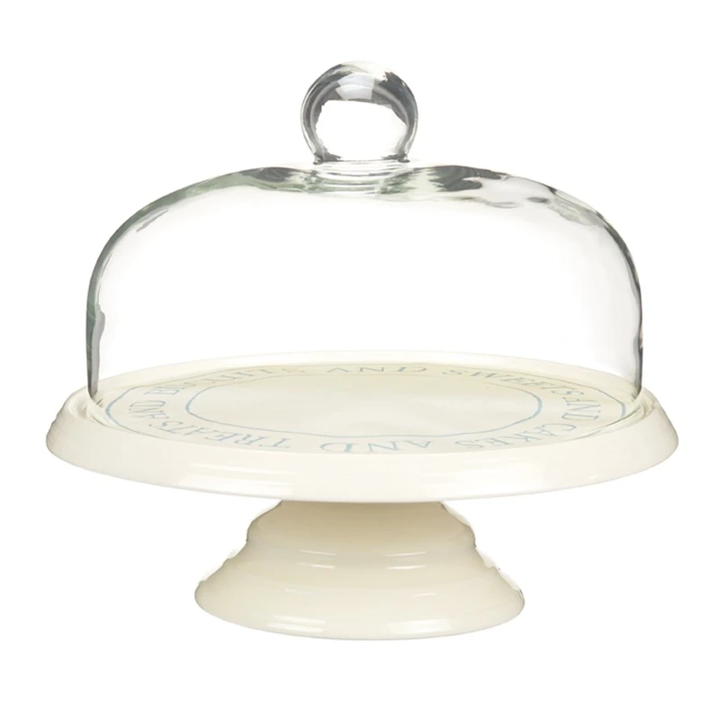 KitchenCraft Classic Collection 29 cm Ceramic Cake Stand with Glass Dome, Off-white - Image 1
