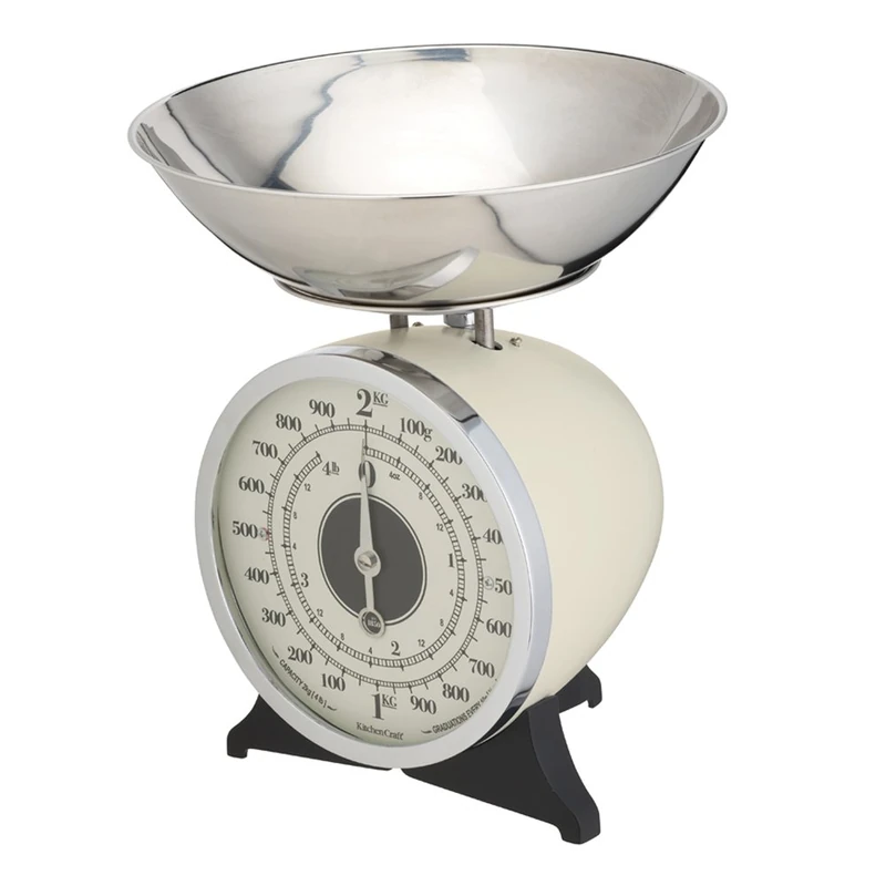 KitchenCraft Classic Collection Mechanical Kitchen Scales with Bowl, Cream, 2 kg Capacity - Image 1
