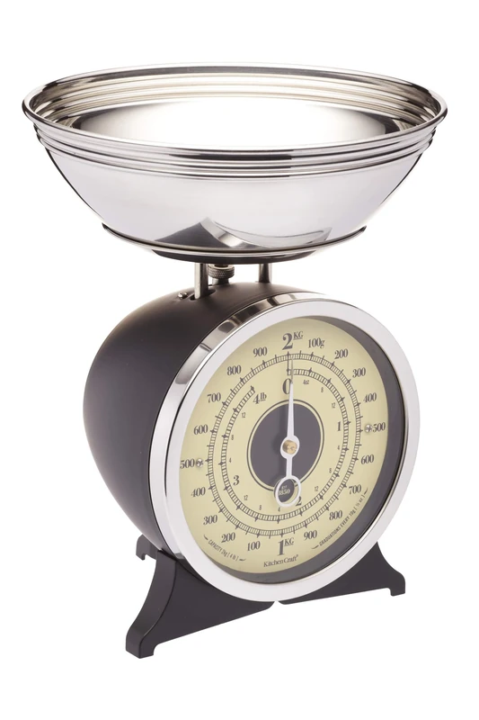 KitchenCraft Classic Collection Mechanical Kitchen Scales with Bowl, Black, 2 kg Capacity