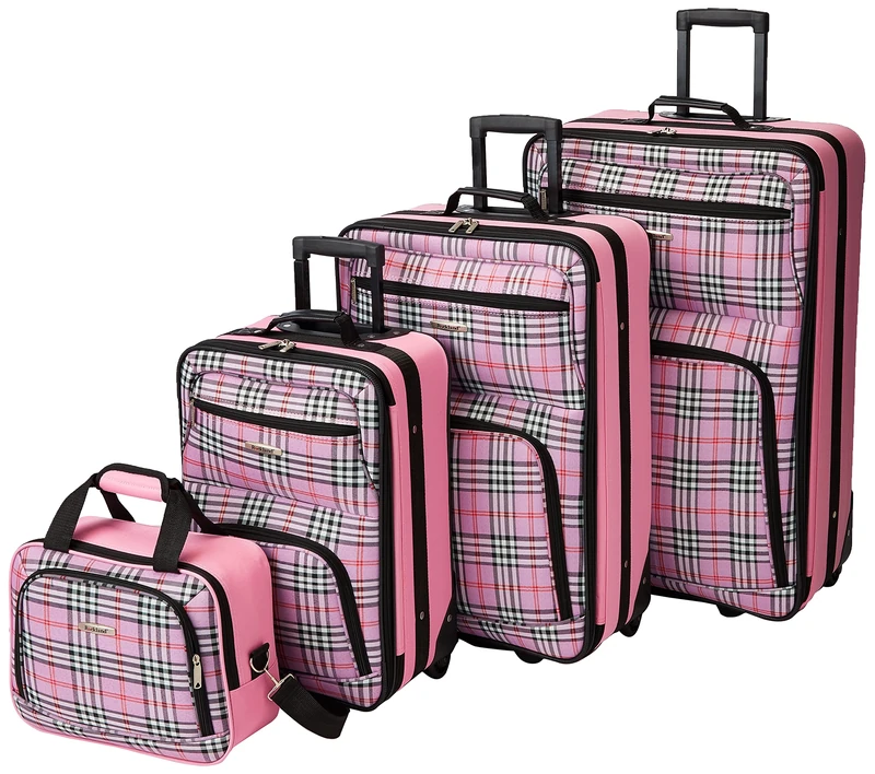 Rockland Luggage 4 Piece Luggage Set, Pink Plaid, One Size