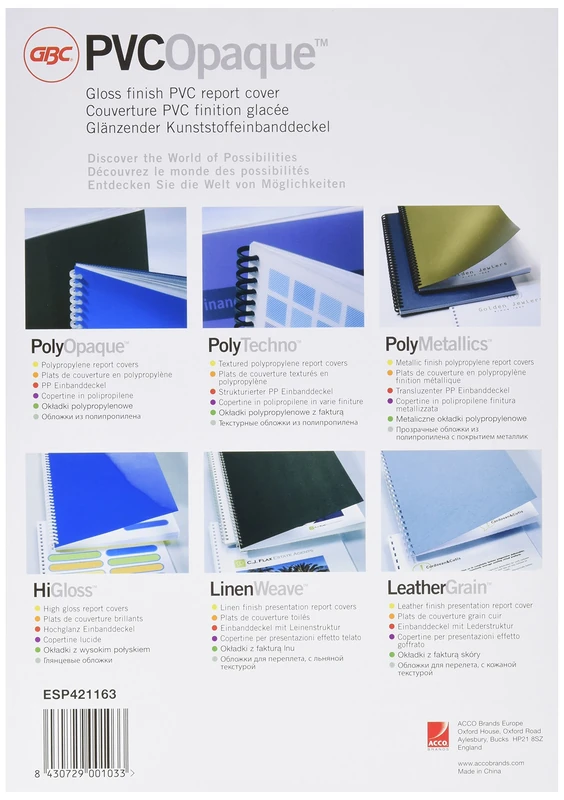 GBC ESP421163 A4 Covers PVC Opaque Pack of 100 Glossy Black