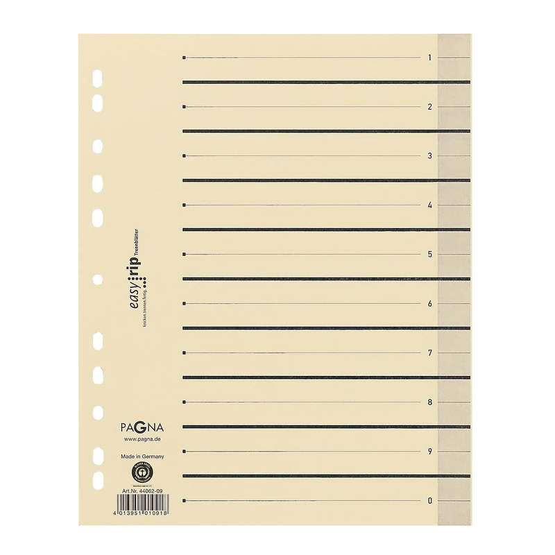 Pagna 44062 09 Easy Rip 44063-01 Reference Dividers A4 Pack of 10 Beige