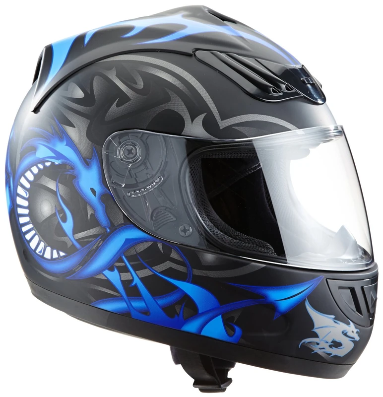 protectWEAR Motorcycle helmet matt blue dragon design H-510-11 Size XL