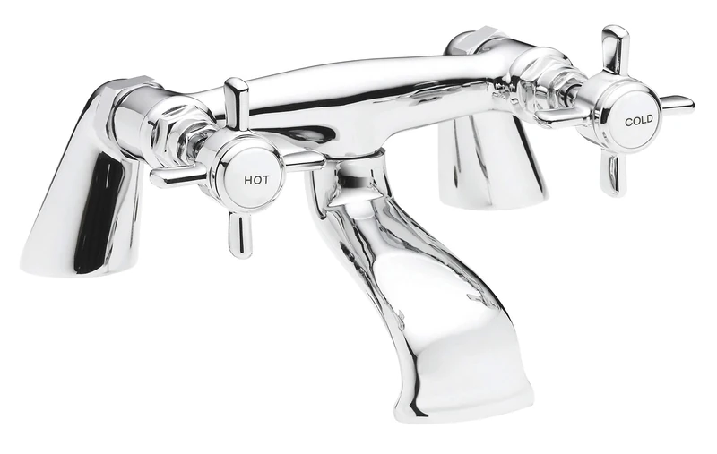 nuie I328X Beaumont Traditional Bathroom Crosshead Handle Bath Filler Tap, 100 x 220 x 180mm, Chrome