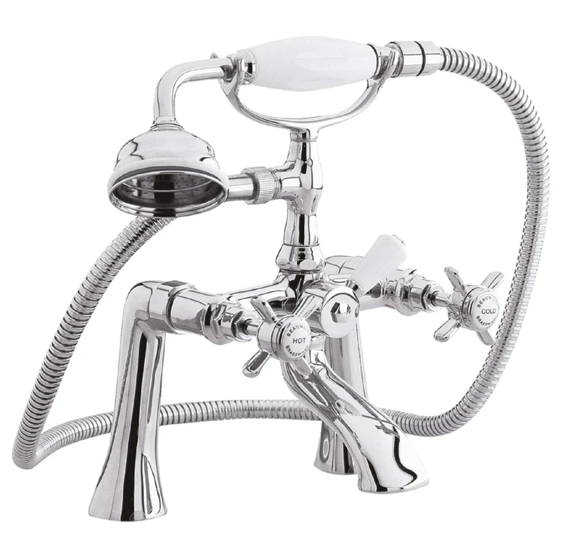nuie I304X Beaumont Traditional Bathroom Crosshead Handle 1/2" Bath Shower Mixer Tap with Shower Kit, 282 x 220 x 165mm , Chrome