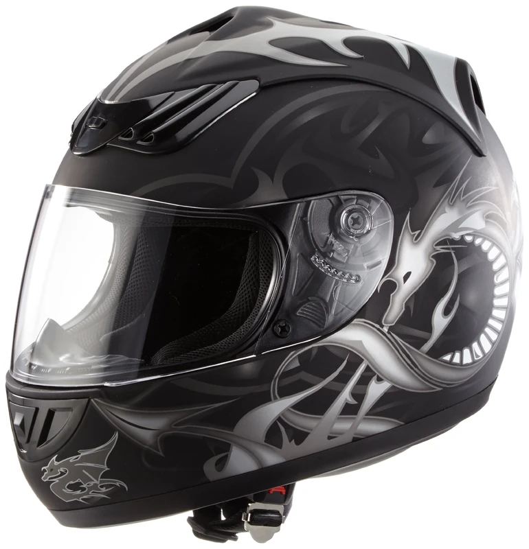 protectWEAR Motorcycle helmet matt black dragon design H-510-11 Size M