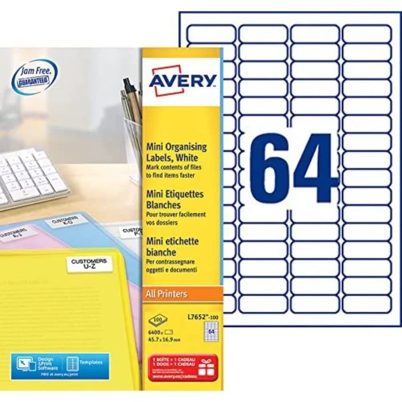 Avery L7652-100 6400 Labels 45.7 x 16.9 mm White for Laser Printers