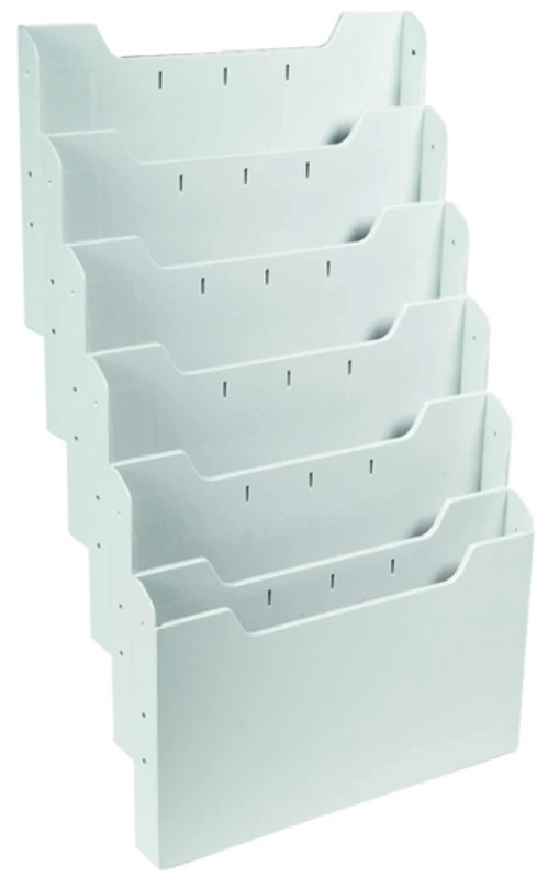 Exacompta - Ref 63240D - Wall Literature Display Holder - 113 x 327 x 523mm in Size, Suitable for Horizontal A4 Documents, 6 Compartments, 26mm Deep Pockets - Light Grey