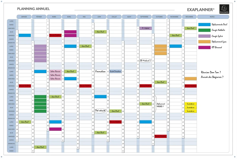 Exacompta - Ref. 56150E - 1 annual planning magnetic whiteboard - texts in French - dry erasable - delivered with all the necessary accessories - size 90 x 59 cm - white colour