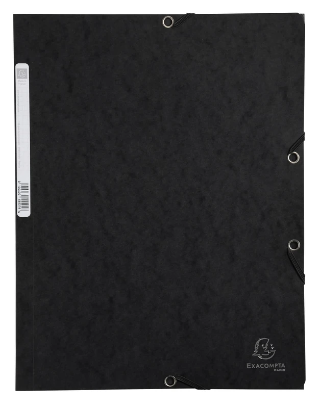 Exacompta - Ref 55501E - Europa Elasticated 3 Flap Folders (Pack of 25) - 24 x 32cm, Suitable for A4 Documents, 400gsm Genuine Premium Pressboard - Black