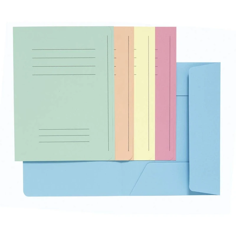 Exacompta - Ref 235000E - Super 210 Printed 3 Flap Folders - 240 x 320mm in Size, Suitable for A4 Documents, 210gsm Card, Pre-Printed Front - Assorted Colours (Pack of 50)